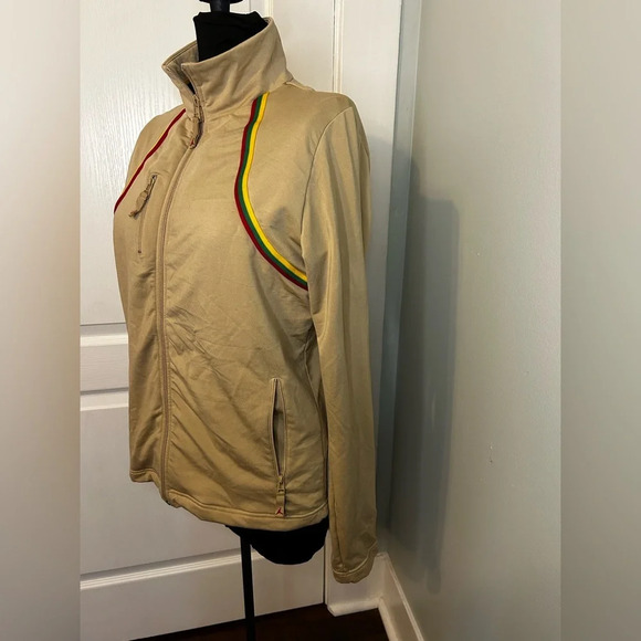 Jordan Vintage Y2K Full Zip Pockets Tan Dry-Fit Lined Track Jacket Womens L EUC - Picture 2 of 12